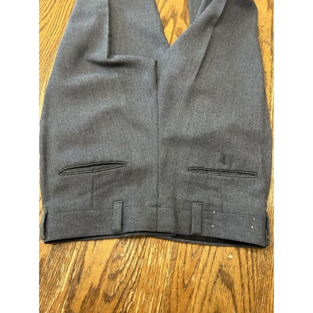 Vtg 70s Wright Gray Drop Loop Straight Wide Leg Pants Permanent Press 32X35